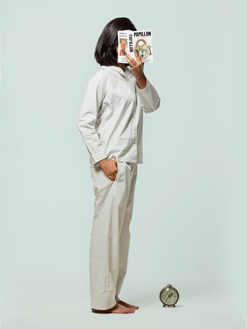 Tiny Green Prints Long Sleeves Pyjama Set