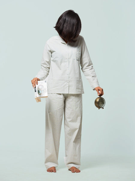 Tiny Green Prints Long Sleeves Pyjama Set