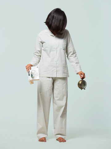 Tiny Green Prints Long Sleeves Pyjama Set