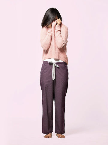 White Polka on Aubergine Pyjama Pants